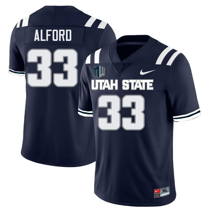 Utah State Aggies #33 Max Alford College Football Jerseys Stitched Sale-Navy